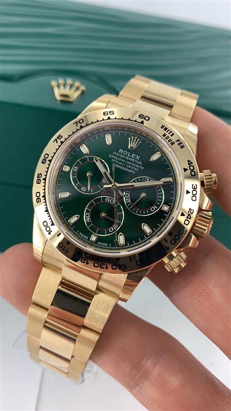 rolex daytona gold green face roman numeral dial|rolex day date 36 yellow.